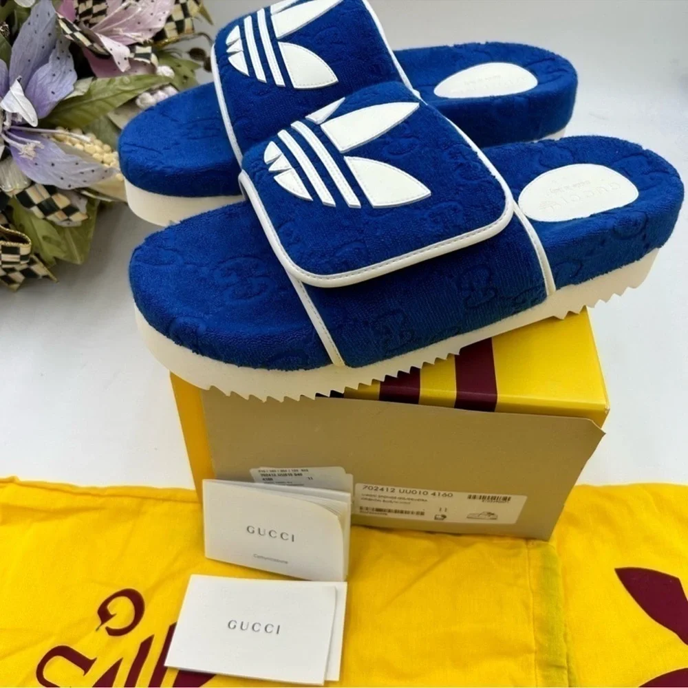 Men’s Gucci X Adidas GG monogram sandals size 11 made in Italy